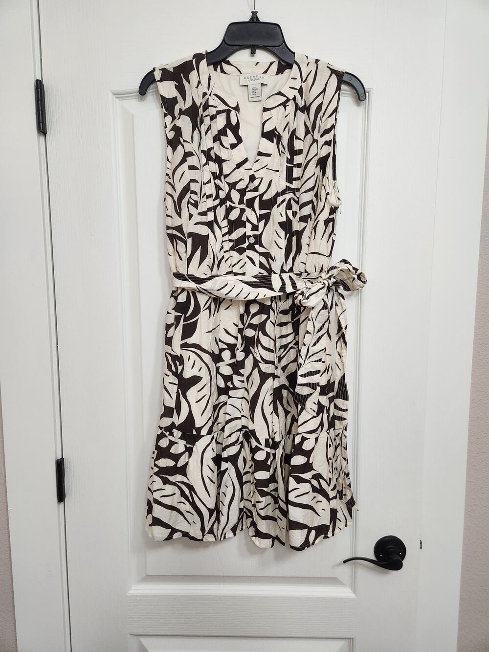 NWOT Calypso St Barth Brown and Cream Leaf-Print Sleeveless Dress size Medium